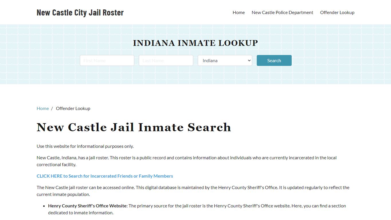 New Castle, IN Detainee Lookup - New Castle City Jail